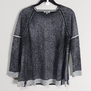 Soleil Women Heathered Soft Cashmere Long Sleeve Top Large Cutout Neckline Hem